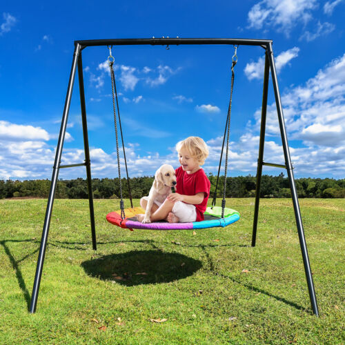 440lbs Metal Swing Set Outdoor Swing Seat Heavy Duty Kids Adult Backyard Playset
