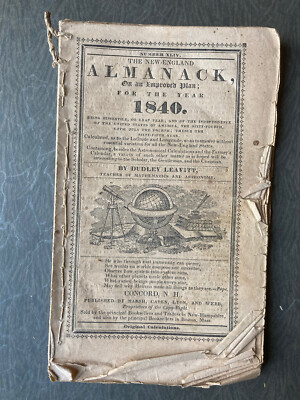 1840! New England Almanac Early American Life Calendar Farm Court Remedy  College | eBay