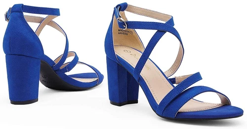 Women Chunky Block Heel Open Toe Across Strap Buckle Wedding Party Dress Shoes - Picture 18 of 22