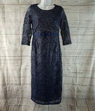 ASOS Maternity Womens Midi Dress Sz Small Solid Blue Lace 3/4 Sleeve