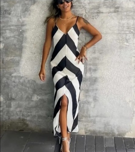 Christopher John Rogers Target Chevron Sleeveless Slip Dress Black/White Size 4 - Bild 2 von 5