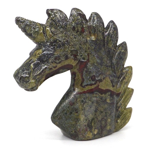 3" Unicorn Head Natural Gem Dragon Bloodstone Crystal Carved Healing Figurine #3 - Picture 4 of 6