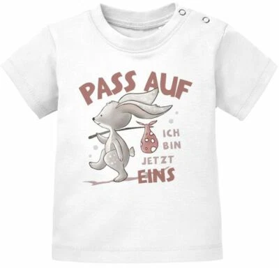 MOONWORKS Baby T-Shirt mit Spruch zum Geburtstag Ich bin jetzt Eins | Zwei | Drei Hase