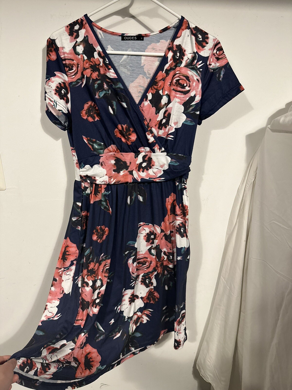 Ouges Size S Blue Summer Midi Dress With Pink Flo… - image 2