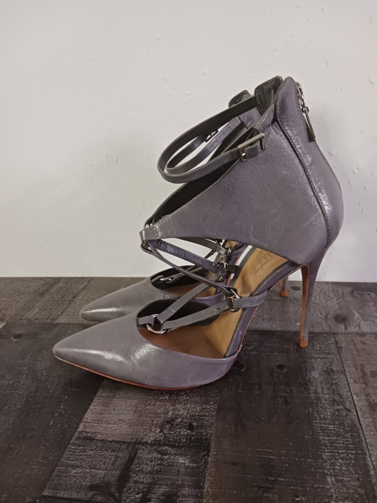 Schultz Stilleto High Heel Pumps Strappy Sandals Dress Shoes Size 7.5 B Gray  | eBay