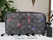 NWT Coach Signature Canva Racquet Print Small Travel Kit C9585 Charcoal Multi