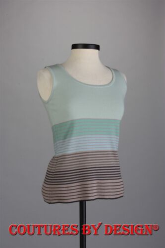 St John Knits Wool Blend Striped Tank,Top,Shell Green/Mocha/Chocolate Sz 6 NWT