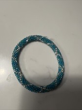 Blue And Silver Seed Beaded Roll Bracelets