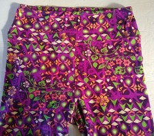 Lularoe Leggings Women Stretch Pant One Size Purple Orange Green Flower Ref 22 