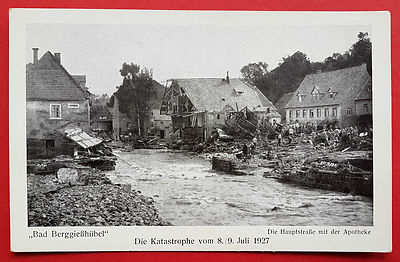 Occasion postcard Bad BergfießHÜBEL severe weather disaster July 1927 Main Street (15731