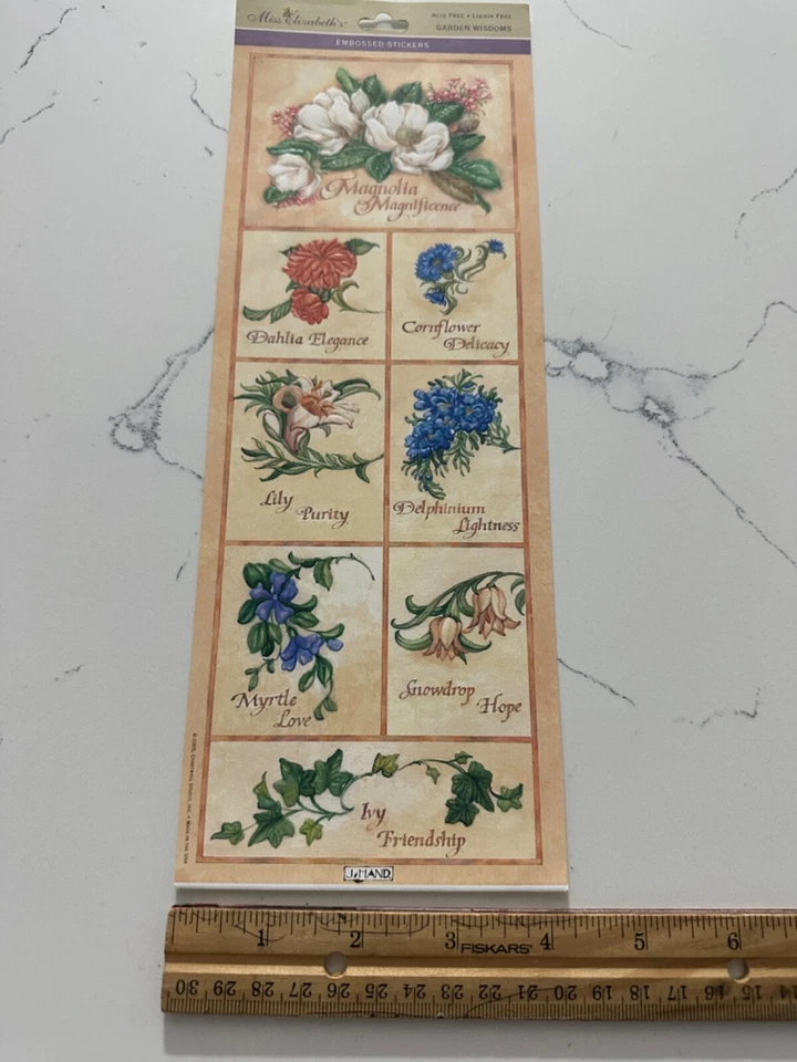 Álbum de recortes Miss Elizabeth's Garden Wisdom pegatina en relieve Magnolia Myrtle Dahlia Foto 4 de 4