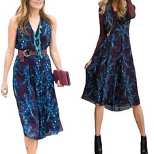Cabi Treasure Purple Blue Floral Paisley Sleeveless Dress Pockets Size 8 #3461