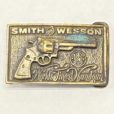 Vintage Smith and Wesson Worlds Finest Handgun Brass Belt Buckle 3" x 2"