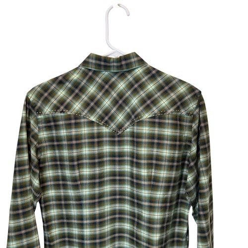 Panhandle Slim Rough Stock Shirt Women Size M Western Snap Grn Plaid Embroidery - Bild 5 von 10