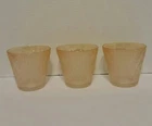 3 Jeanette Beverage Glasses Peach, Tree Bark Textured Tumbler Rocks Juice.