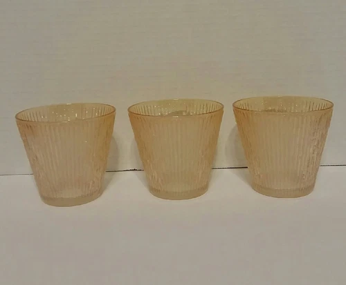 3 Jeanette Beverage Glasses Peach, Tree Bark Textured Tumbler Rocks Juice.
