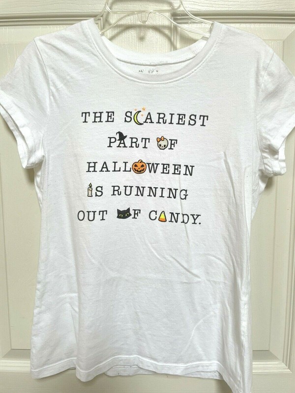 Justice Short-Sleeved Halloween Jack o' Lantern White Knit Top Tee Shirt Size 14