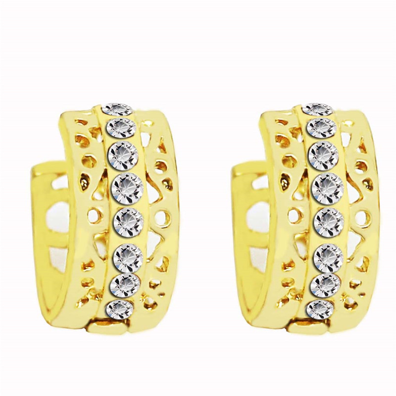 Hoop Earrings Yellow Gold Clear Stones Huggies for Ladies Women Jewellery E891-image