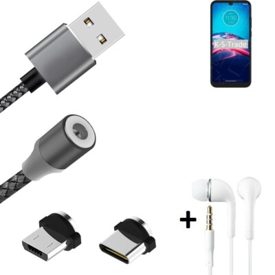 Magnet-Lade-Kabel + Kopfhörer für Motorola Moto E6S 2020 mit USB-Typ C u. Micr