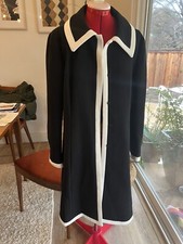 Vtg Lilli Ann Knits Black White Collar Blazer Coat Jacket Belt Back Mod Large