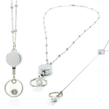 Lanyard ID Card Holder Necklace Silver Chain Strap Metal Retractable Badge Reel