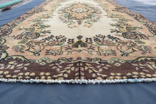 Antique Afghan Rug 4x7 ft Beige Brown Vintage Floral Design Rug, Handmade Rugs - Picture 3 of 17