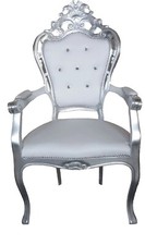 Poltrona Capotavolo Stile Barocco in legno di faggio massello Foglia Argento