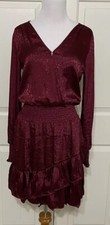 NWT Michael Kors size S dark ruby maroon Ruffled fit & flare dress $165