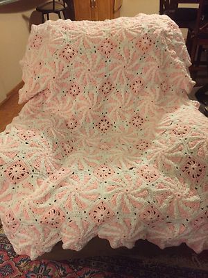 New pink afghan, crochet, hand made, Peppermint pattern