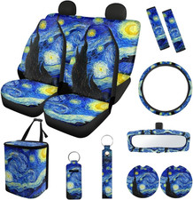 Starry Night Print Car Accessories Car Seats Cover Protector, Steering Wheel Cov