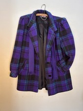 Vintage New York Girl Purple Turquoise Black Plaid Jacket Lined 12 USA Union