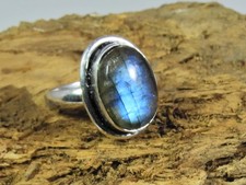 Natural Blue Labradorite Gemstone 925 Solid Sterling Silver Ring Size US-7