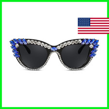 Feisedy Retro Cat Eye Women Sunglasses Crystal Rhinestone Sparkling Bejewelled