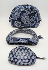 Set Of 3 Vera Bradley Navy Paisley Cosmetics Makeup Bags