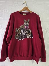VTG 90's Cotton Grove Cute Kitten Cat Graphic Sweatshirt Red USA Women's Size XL