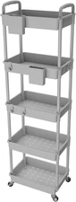 5-Tier Rolling Utility Cart with Handle - Storage Organizer for Kitchen, Bathroo