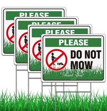 4PC Do Not Mow Sign with Stake, No Mow May Yard Sign for Lawn, 12"x9" Corruga...