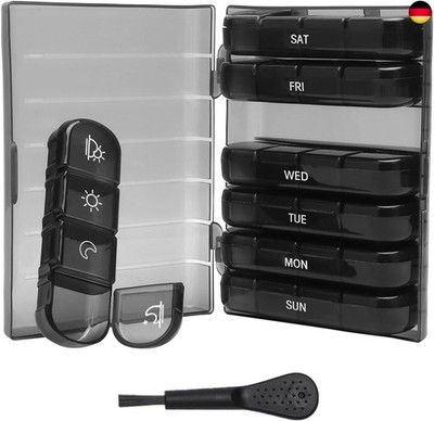 Tablettenbox 7 Tage 28 Fächer BPA-freie Medikamentenbox mit schwarzem Etui und M
