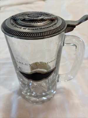Vintage Harley Davidson Glass Beer Stein With Pewter Lid