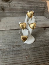Vintage signed Gold Plated Heart Post Earrings Dangle Hoops Famex