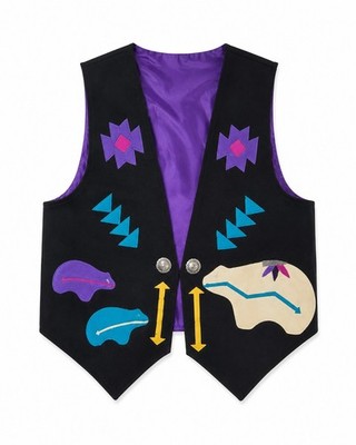 Native American Made In USA  Native Spirit Colorful Vest Black/Purple Medium