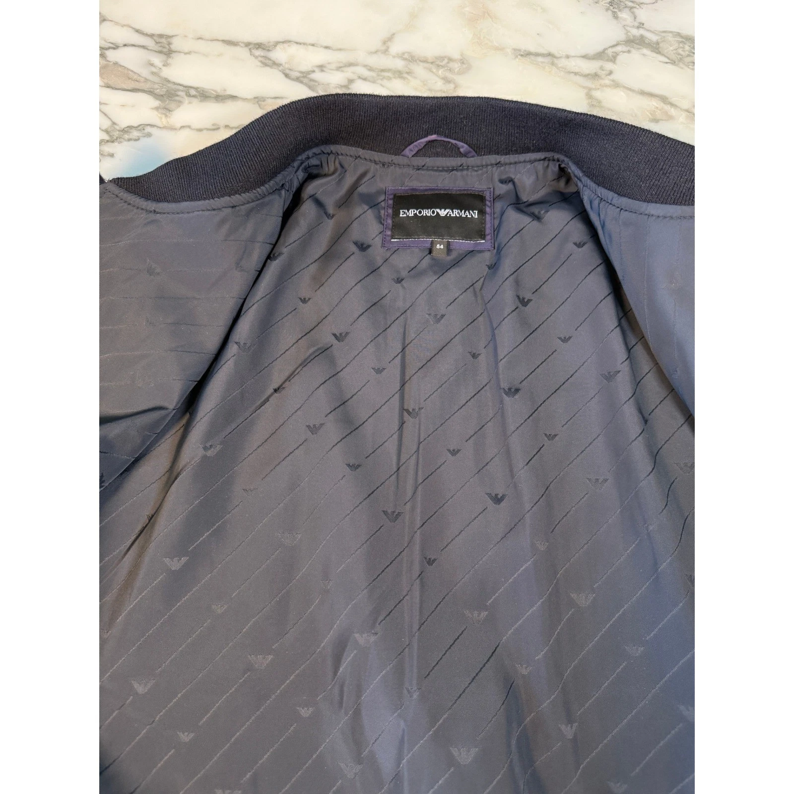 Emporio Armani Navy Blue Wool Blend Bomber Jacket Letter Patches 6L1BL8 Men IT52 - product detail image 9