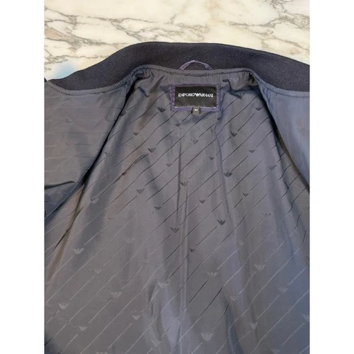 Emporio Armani Navy Blue Wool Blend Bomber Jacket Letter Patches 6L1BL8 Men IT52 image 9