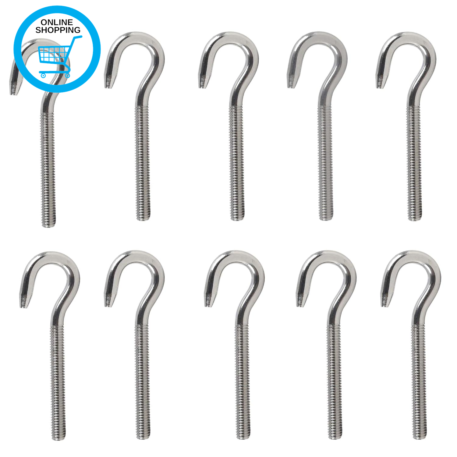 10Pcs M4 Hook Bolt Eye Bolts  with Long Handles Threaded Rod round Hook Eyelet B
