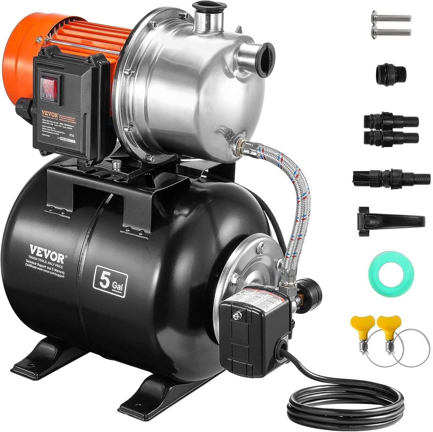 VEVOR 1.6 HP Shallow Well Pump With Pressure Tank, 1320 GPH,