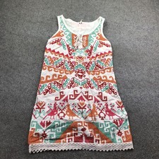 Free People Dress Womens 4 Embroidered Boho Tribal Shift Scoop Neck Sleeveless