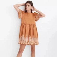 Madewell Babydoll Mini Dress Womens S Embroidered Eyelet Puff Sleeve Fresh Cider