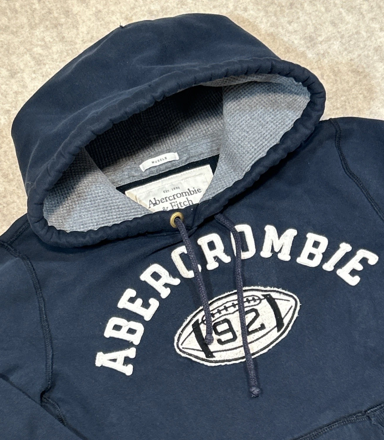 Abercrombie & Fitch Y2K Hoodie Mens Medium Blue Muscle Pullover Fleece Thermal