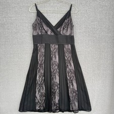 Ann Taylor LOFT Lace Pleated Fit Flare Dress Womens 10 Black Cocktail Whimsigoth