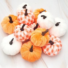 Pumpkin Decor Fake Foam Harvest Decorative Velvet Pumpkins Set of 12 Mantel T...